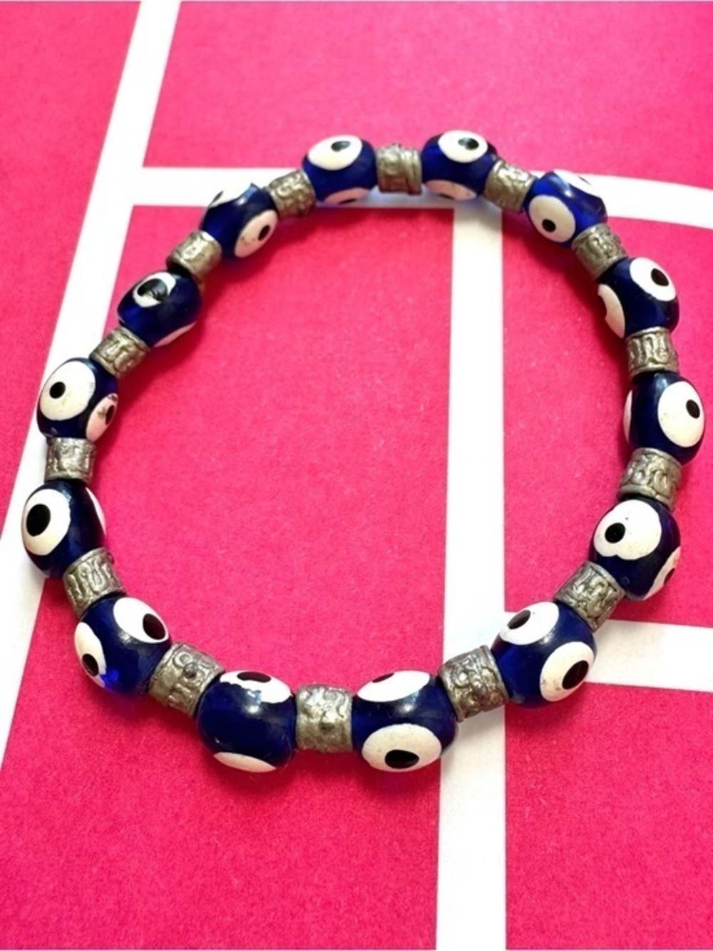 Vintage Navy Blue Evil Eye Bead Stretch Bracelet